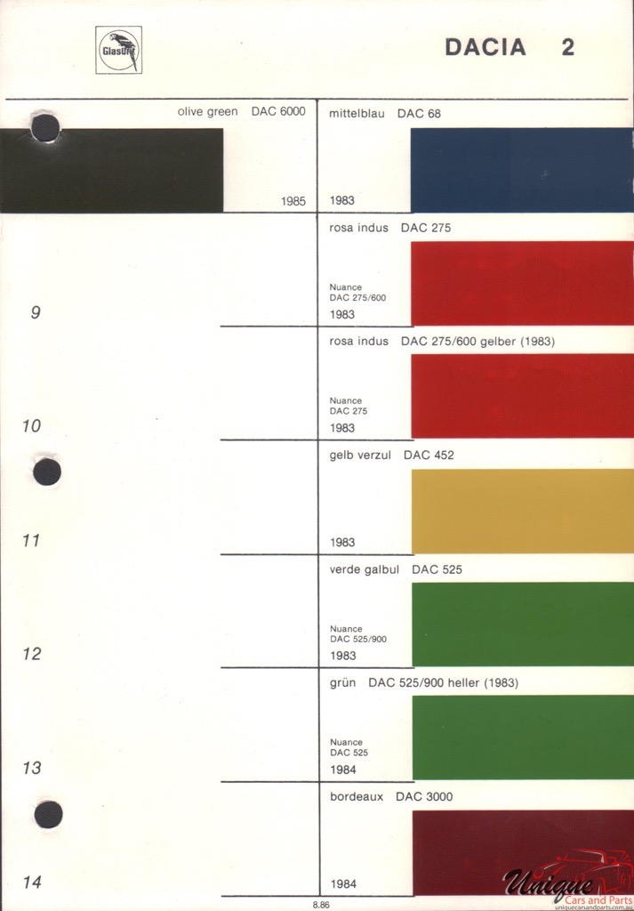 1984 Dacia Paint Charts Glasurit 1